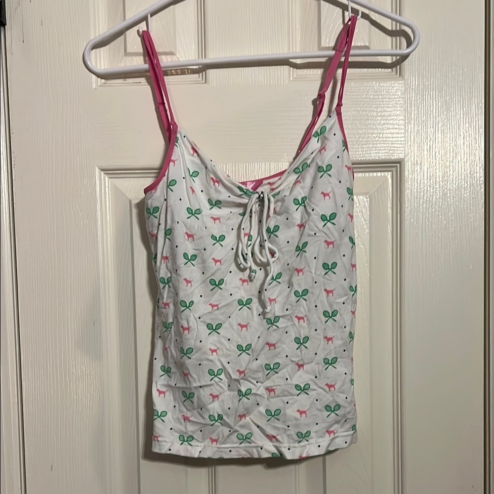 White and Pink Tennis Print Women's Top
